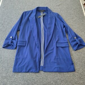 Meg & Margot Blazer Women XL Blue New 3/4 Roll Tab Sleeve Open Front Preppy